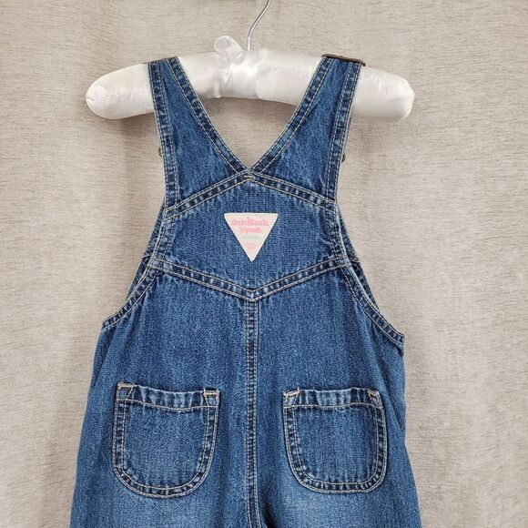 Oshkosh Vestbak Denim Blue Jean Kids Overalls Girls Pink Accents Size 2T - Picture 7 of 15